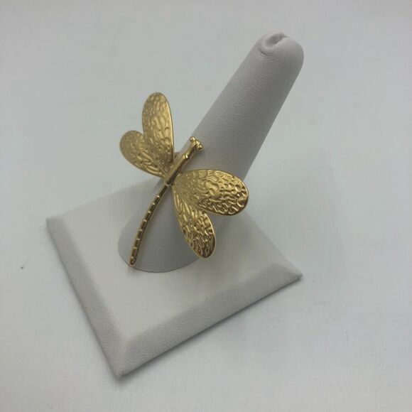 18K Gold Plated Women's Dragonfly Statement Finger Ring Insect Nature Inspired - Picture 9 of 11